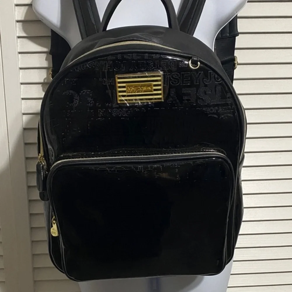 Betsey Paten leather Black Backpack with Gold Details